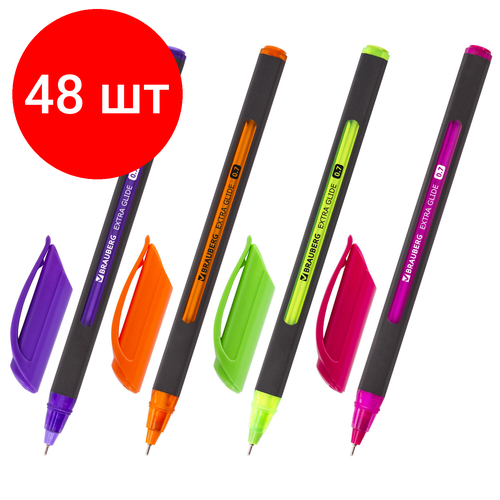 Комплект 48 шт, Ручка шариковая масляная BRAUBERG Extra Glide Soft Color, синяя, узел 0.7 мм, линия письма 0.35 мм, 142928