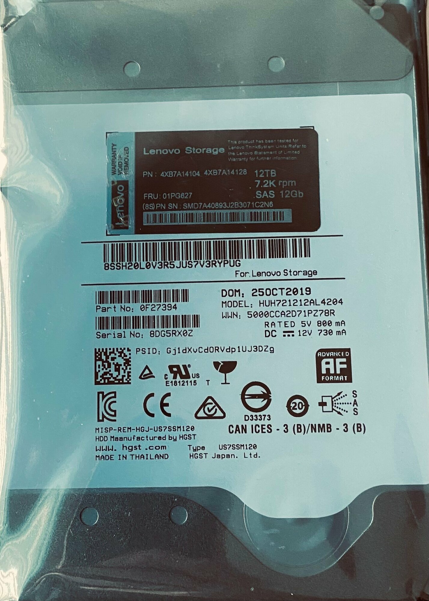 Жесткий диск Lenovo 01PG627 12TB SAS 12G 3.5″ 4XB7A14104