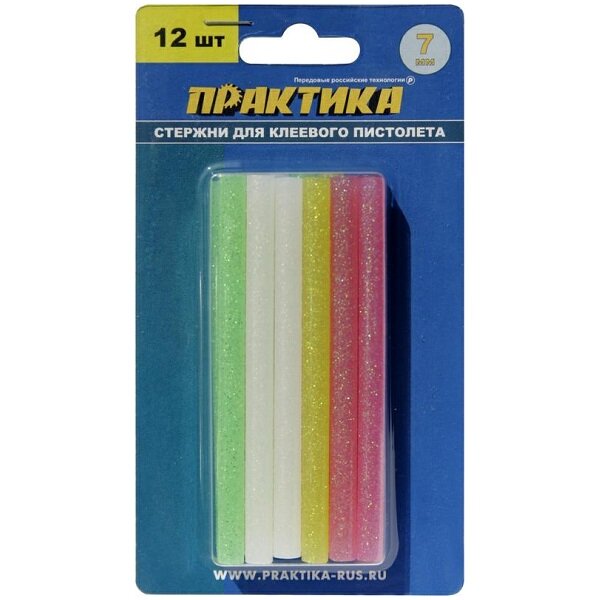 Клей для пистолета клеевого 7х100мм цветной с блестками 12шт