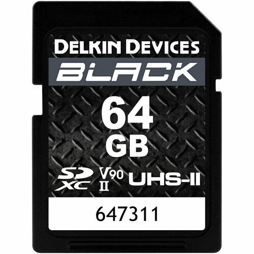 Карта памяти Delkin Devices Black SDXC 64GB UHS-II V90, R/W 300/250 МБ/с карта памяти delkin devices black sdxc 64gb uhs ii v90 r w 300 250 мб с