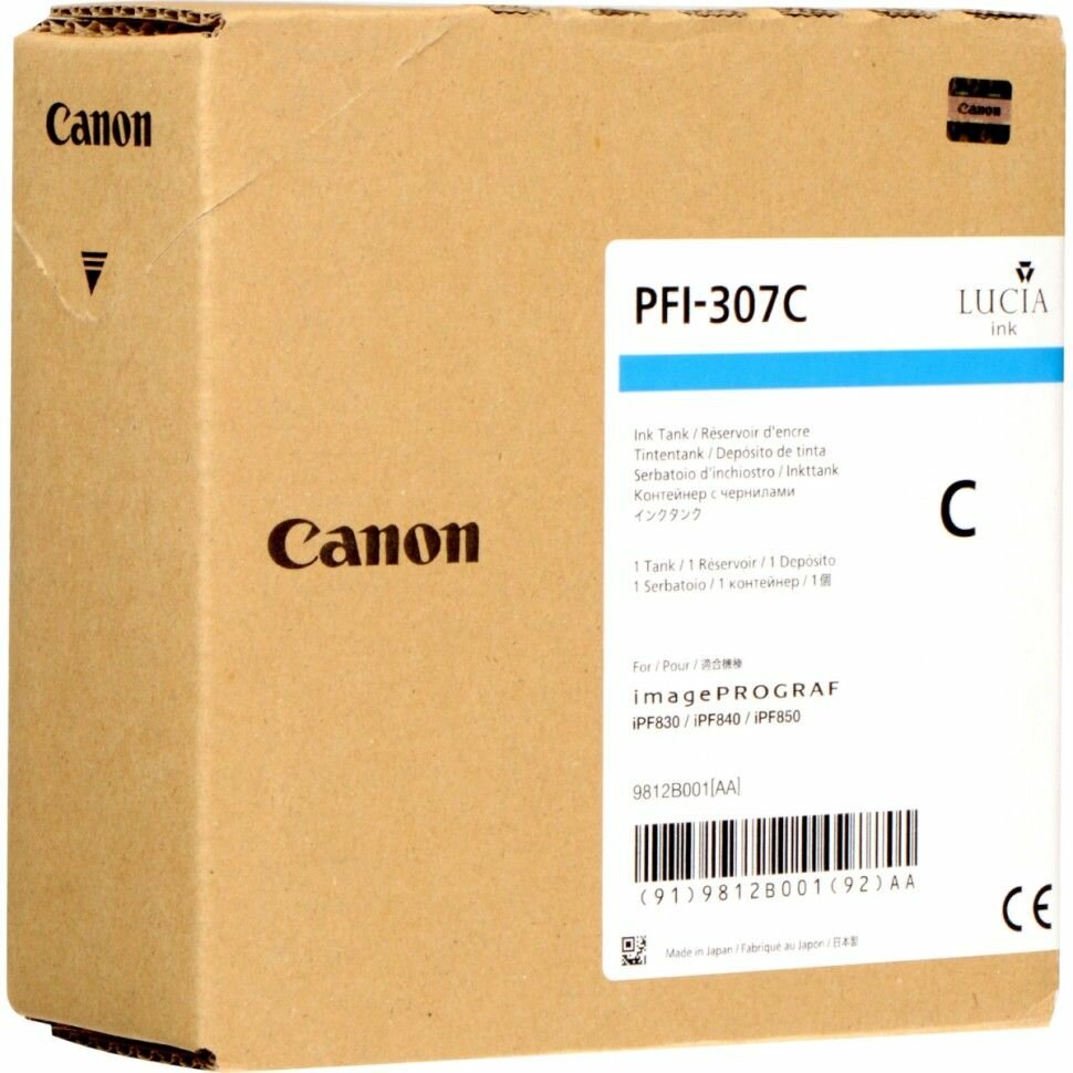 Картридж Canon PFI-307 C для iPF830/840/850 голубой 9812B001 - фото №2