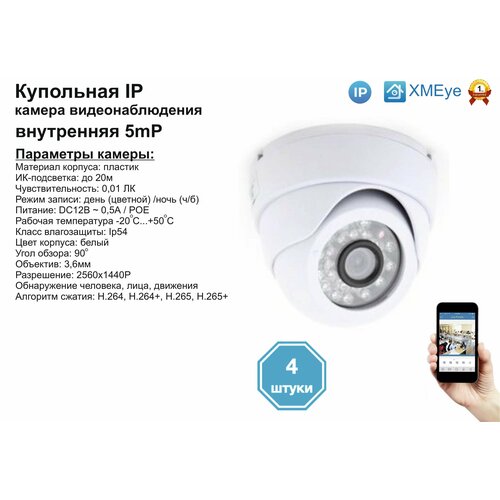 (4шт) DVW300IP5MP(POE). Внутренняя IP камера 5мП с ИК до 20м.