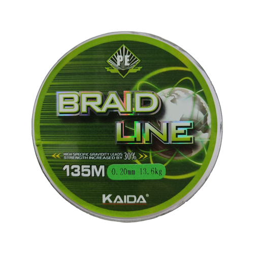 Плетеный шнур BRAID LINE Каида green 135m 0,20 мм 13.6кг плетенка kaida braid line