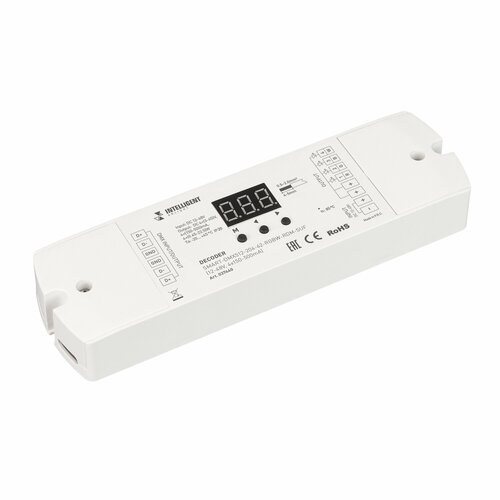 INTELLIGENT ARLIGHT Декодер SMART-DMX512-204-62-RGBW-RDM-SUF (12-48V, 4x150-500mA) (IARL, IP20 Пластик, 5 лет) arlight intelligent arlight декодер smart dmx512 204 62 rgbw rdm suf 12 48v 4x350 1200ma iarl ip20 пластик 5 лет