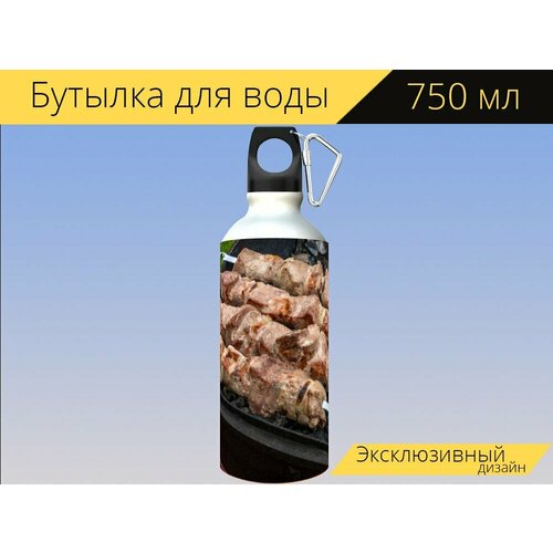 фото Бутылка фляга для воды "шашлык, мясо, мангал" 750 мл. с карабином и принтом lotsprints