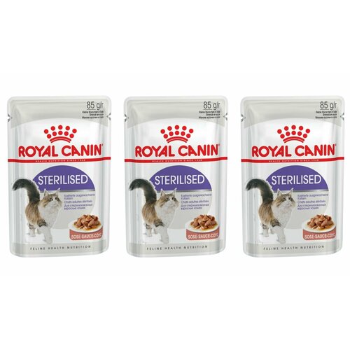 Royal Canin Пауч для стерилизованных кошек Sterilised Мясо, кусочки в соусе, 85 г, 3 шт корм консервированный влажный для кошек 85г кусочки в соусе 1 шт