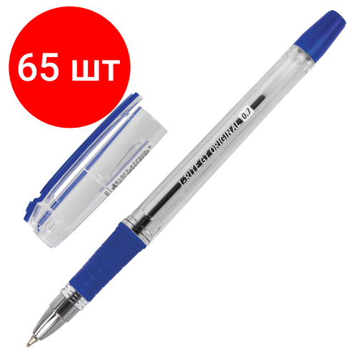 Комплект 65 шт, Ручка шариковая масляная с грипом BRAUBERG i-Rite GT, синяя, корпус прозрачный, узел 0.7 мм, 143300