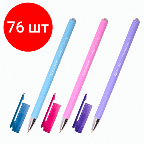 Комплект 76 шт, Ручка шариковая масляная BRAUBERG FRUITY Pastel, синяя, soft-touch, узел 0.7 мм, линия письма 0.35 мм, 142958, OBP322 шариковая ручка pastel