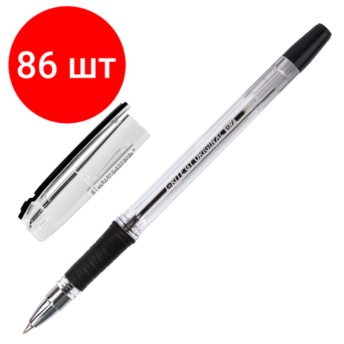 Комплект 86 шт, Ручка шариковая масляная с грипом BRAUBERG i-Rite GT, черная, корпус прозрачный, узел 0.7 мм,143301