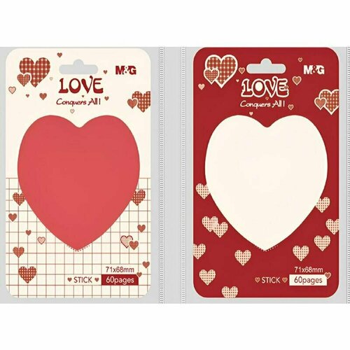Стикеры фигурные M&G Heart 71x68 мм 2 цвета 8 блоков по 60 листов, 1784576