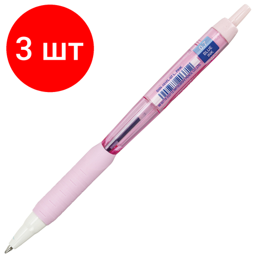 Комплект 3 шт, Ручка шариковая масляная автомат. с грипом UNI JetStream, синяя, корпус розовый, 0.35мм, ш/к 03712, SXN-101FL PINK