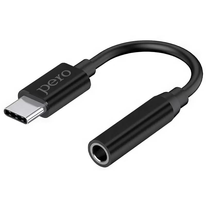 Адаптер-переходник Pero USB Type-C - Mini Jack 3.5 мм, черного цвета