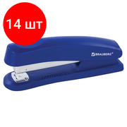 Комплект 14 шт, Степлер №24/6, 26/6 BRAUBERG "Standard+", до 30 листов, полнозагрузочный, синий, 228607