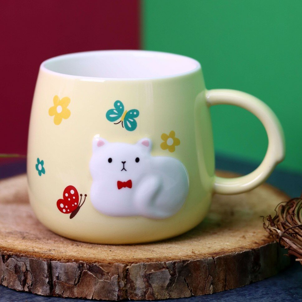 фото Кружка «Cat and butterfly», yellow (400 ml)