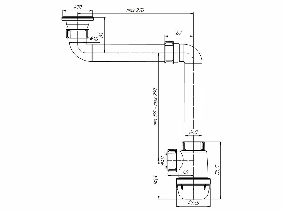 сифон для мойки АНИПЛАСТ 1.1/2"х40мм со смещением АНИ ПЛАСТ - фото №8