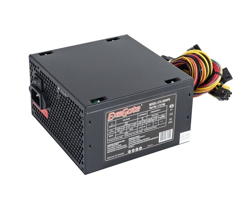 Блок питания 400W ExeGate 400NPX (ATX, 12cm fan, 24pin, (4+4)pin, PCI-E, 3xSATA, 2xIDE, black) EX224732RUS