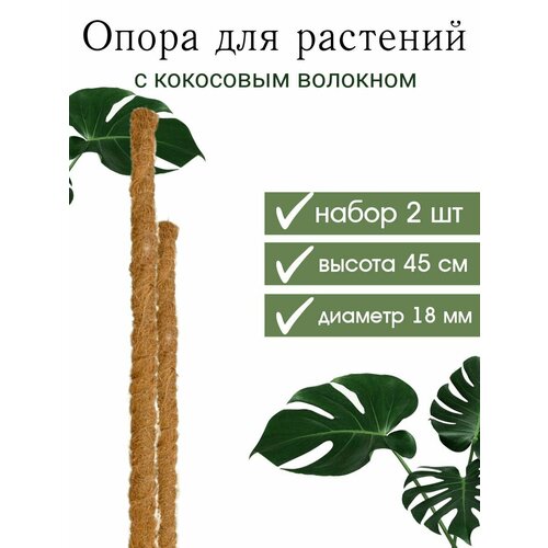 Опора для растений с кокосовым волокном 45 см, 2 шт поддержка растений с кокосовым волокном d4 5x40см