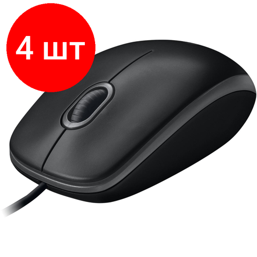 Комплект 4 штук, Мышь компьютерная Logitech USB OPTICAL B100 910-006605 мышь проводная logitech b100 чёрный usb 910 003357