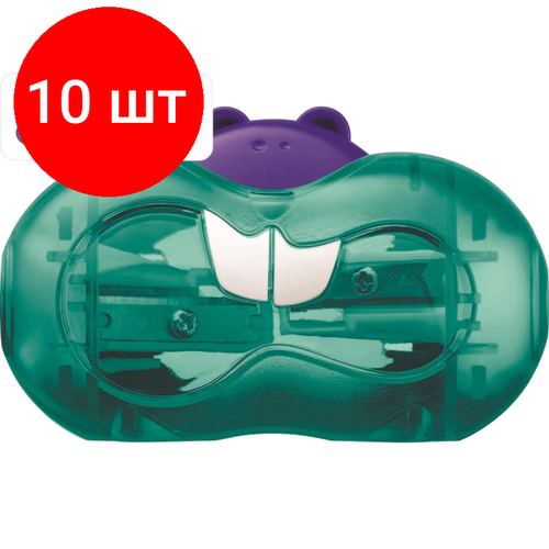 Комплект 10 штук, Точилка MAPED CROC CROC TWIST 2 отверстия, полупрозрачная, в ассорт 18411