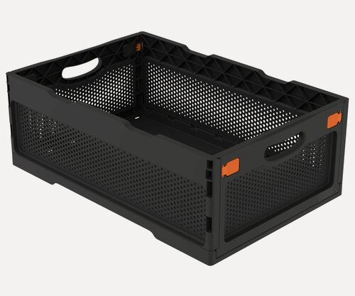 Изображение товара Ящик складной с перфорированными стенками и кнопками-фиксаторами (400*300*170мм) (чёрный) (ударопрочный, морозостойкий)