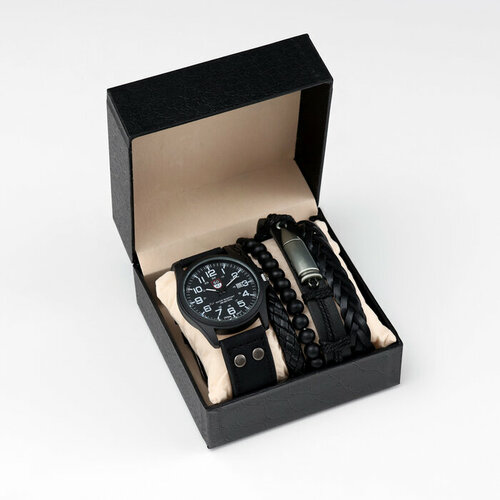 Мужской подарочный набор Пуля 2 в 1: наручные часы, браслет 10068409