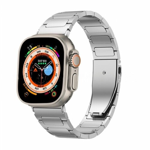 Титановый серебристый блочный ремешок с застежкой для Apple Watch 42-44-45-49 mm, Series 1-9, SE, Ultra / Браслет для умных смарт часов Эпл Вотч 42/44/45/49 мм