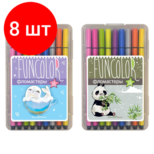 Комплект 8 наб, Фломастеры Funcolor, наб.18 цв. в пластиковом пенале 2 вида, 32-0049 фломастеры утолщенные funcolor jumbo 18 цв в пластиковом пенале 2 вида фломастер фломастеры