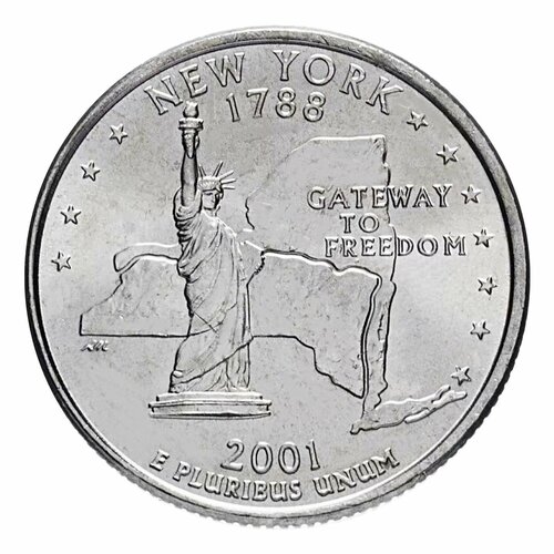 Монета 25 центов Нью Йорк. Штаты и территории. США D 2001 UNC доллар 2009 г сша нью йорк 7491