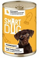 Smart Dog Консервы для взрослых собак и щенков кусочки курочки с потрошками в нежном соусе 850 гр