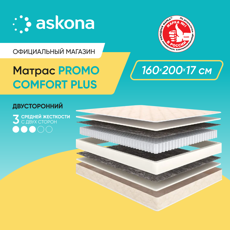 Матрас анатомический  (Аскона) COMFORT PLUS 160х200 —  в .