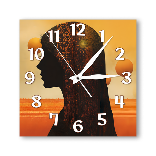 Деревянные настенные часы с УФ принтом 28см, бесшумные кварцевые интерьерные часы без стекла, открытые стрелки, портрет сюрреализм 2