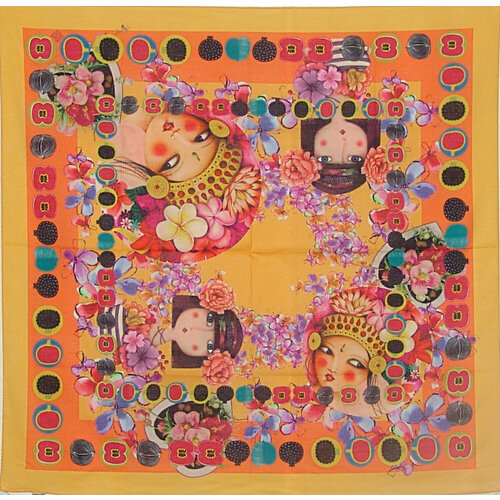 фото Платок павловопосадская платочная мануфактура,70х70 см, оранжевый, желтый