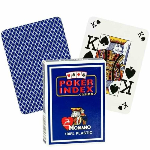 Карты игральные 54 шт. Modiano Mini Poker Index casino,100% пластик, рубашка синяя