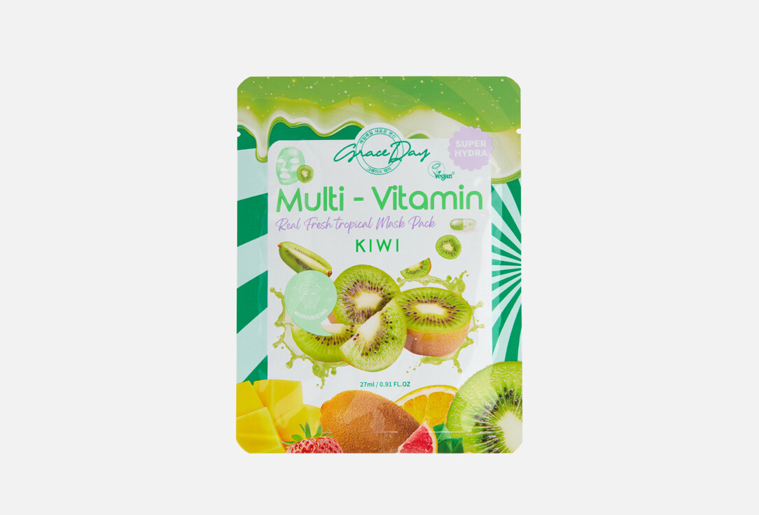 Тканевая маска для лица Grace Day Multi-Vitamin Kiwi Mask Pack / количество 1 шт