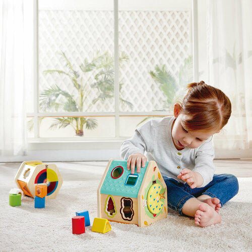 Развивающий сортер Hape "Домик на дереве" E0515_HP голубой, разноцветный, зеленый, бежевый, красный, желтый
