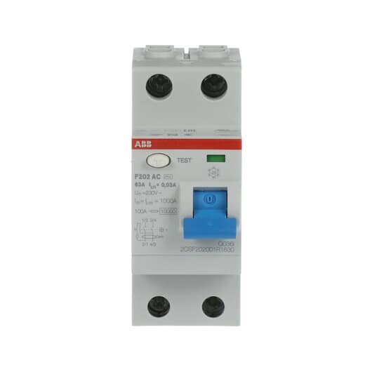 ABB F202 AC-63/003 УЗО (ВДТ) 2-полюсное 63А 30мА тип АС 10кА 2CSF202001R1630