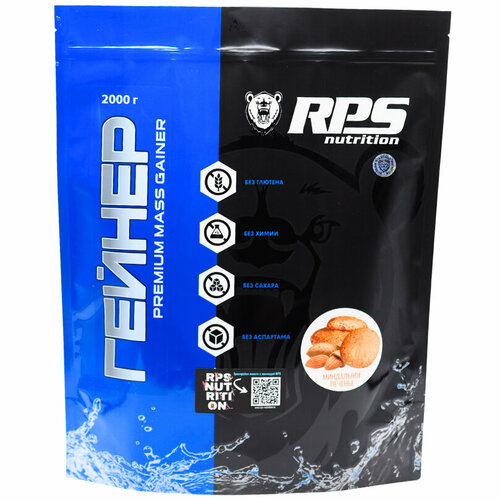 Гейнер RPS Nutrition Premium Mass Gainer - 2000 грамм, миндальное печенье гейнер rps nutrition premium mass gainer 2270 г strawberry cream