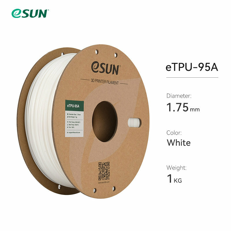 Филамент eSUN гибкий TPU-95A 1.75мм, белый 1 кг.