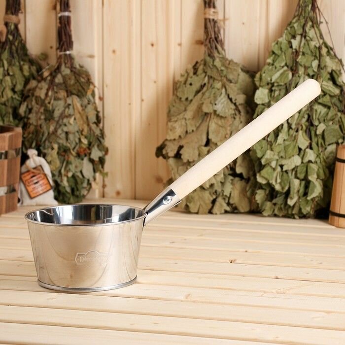 Ковш - черпак для бани и сауны, 1.5 л, нержавеющая сталь, деревянная ручка, Добропаровъ