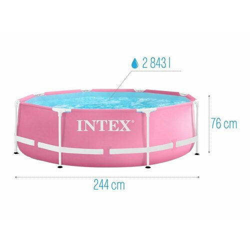 Каркасный бассейн Pink Metal Frame 244х76см, 2843л, фил-насос 1250л/ч Intex 28292 intex 99x191x33cm 67766