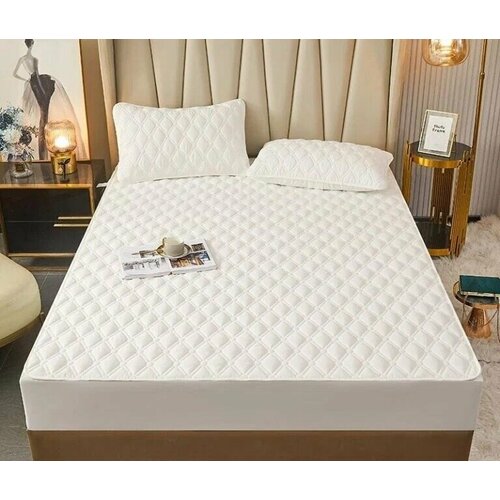 Наматрасник 90х200 305 см стеганный с бортом на резинке по кругу без наволочек белый 2150₽