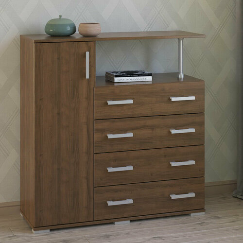 Комод с 4 ящиками узкой дверкой и полочкой МагМебель 10 орех 17040₽