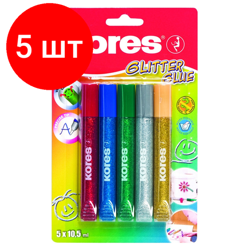 Комплект 5 наб, Клей с блестками 5 цветов по 10.5мл KORES клей с блестками crayola 9 цветов