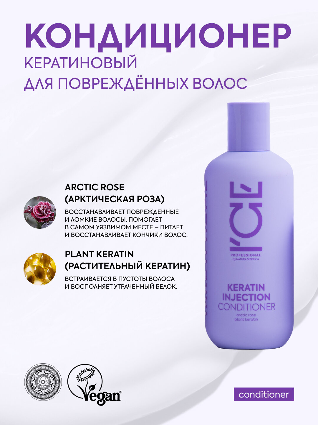 Кератиновый кондиционер ICE by NATURA SIBERICA Take it home Keratin Injection для повреждённых волос, 250 мл