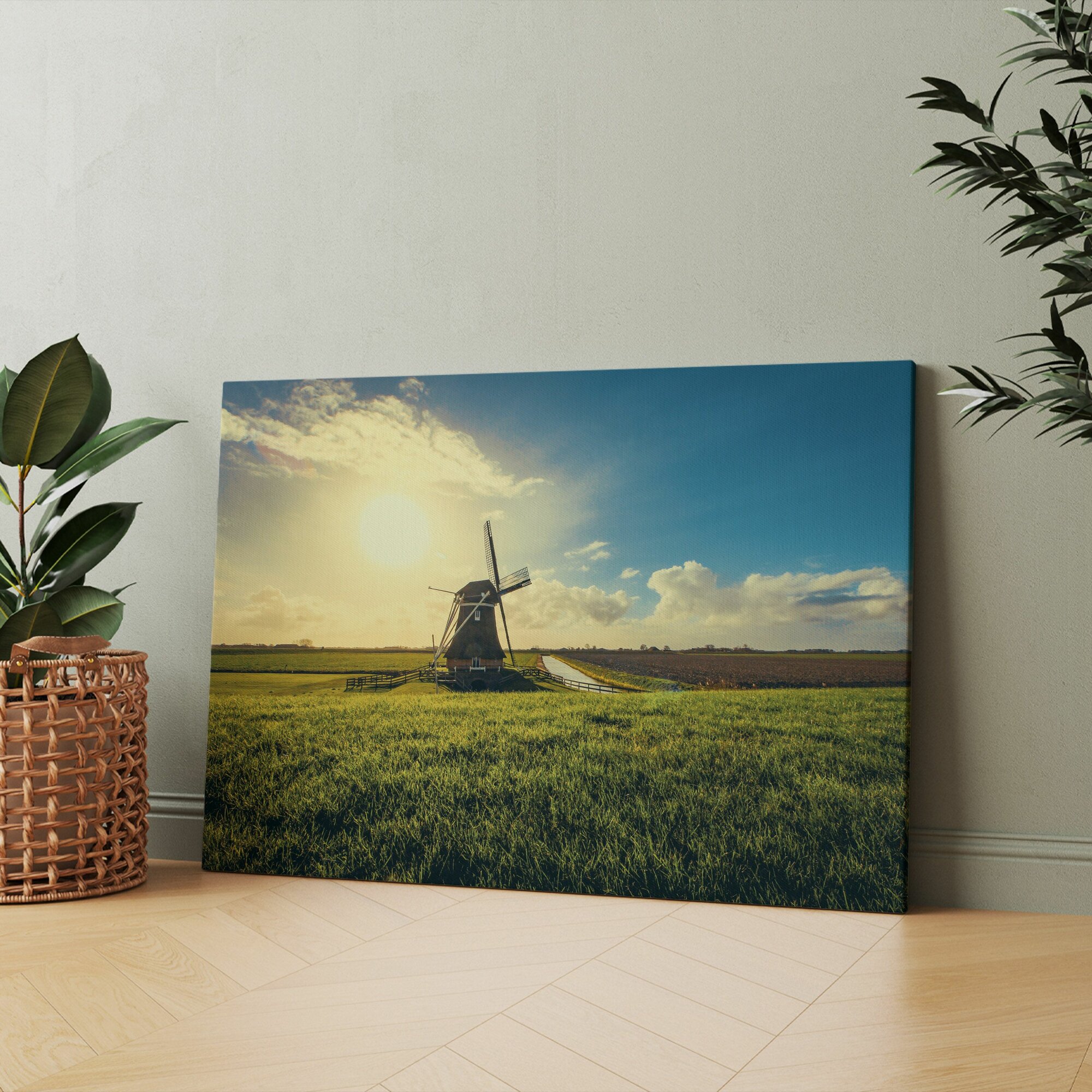 Картина на холсте (нидерланды мельница в поле голландия ветряная) 20x30 см/для интерьера/в комнату/на стену/в подарок