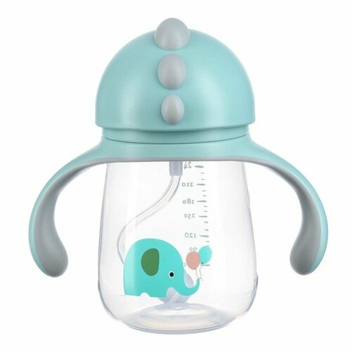 Поильник с трубочкой 55мм Слоник 260 мл 9 мес серо-голубой 1932₽