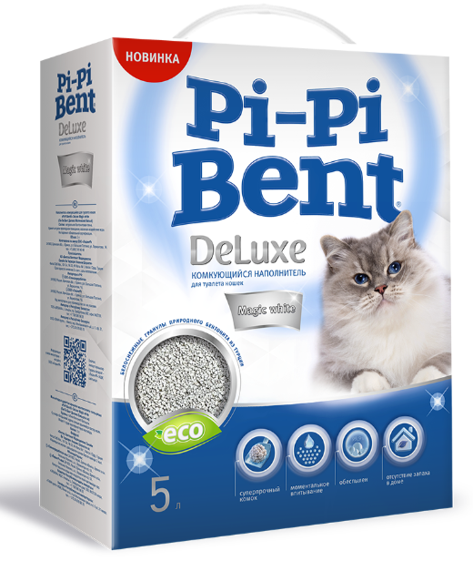 Комкующийся наполнитель для кошачьих туалетов Pi-Pi Bent DeLuxe Magic white, 5 л