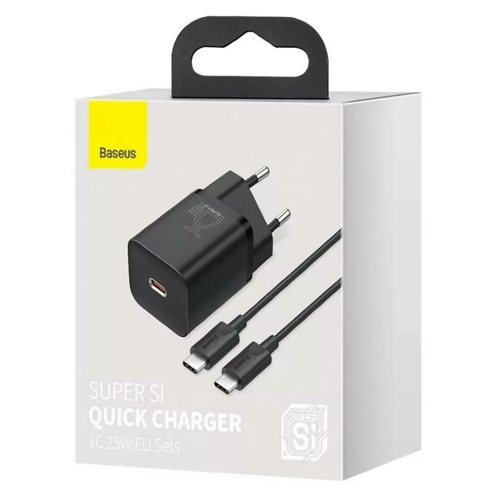 Сетевое зарядное устройство Baseus Super Si Quick Charger 1C 25W EU Sets черный — фото 1