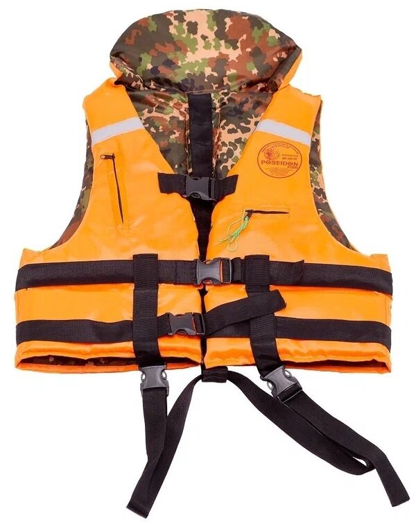 Спасательный жилет POSEIDON FISH Life vest взрослый до 150 кг с подголовником гимс, Беларусь