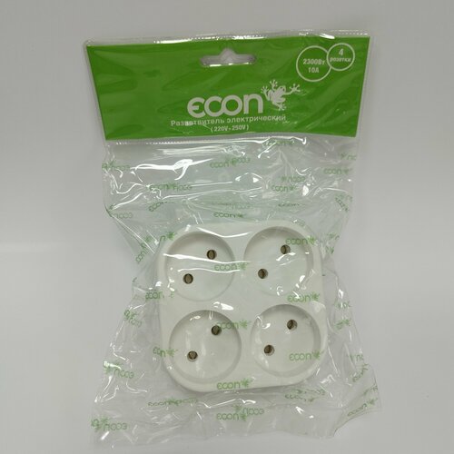Разветвитель электрический Экон без заземления 4 розетки ток max 10A нагрузка 2300Вт сеть 220v-250v 900₽